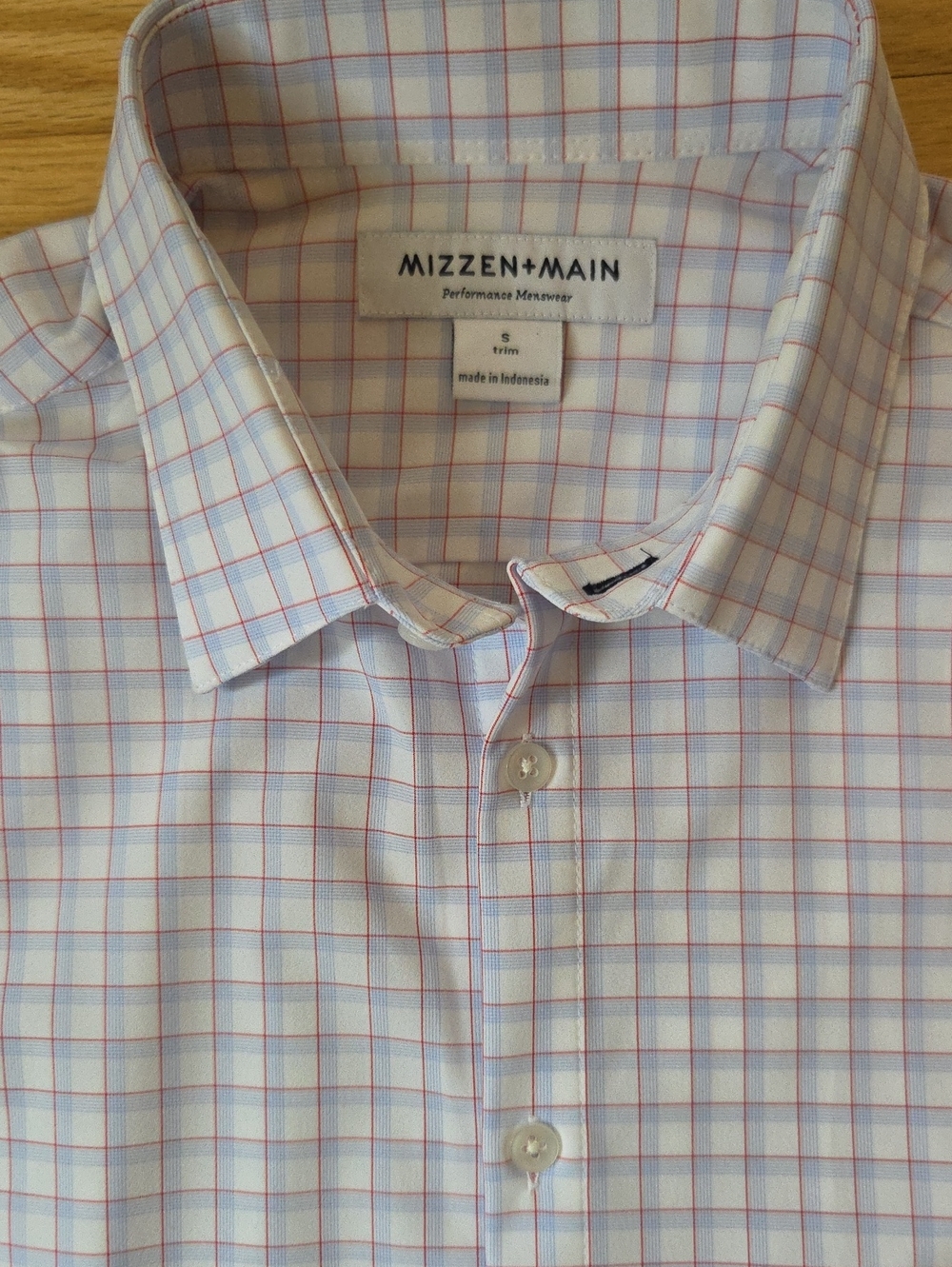 Mizzen + Main Men's Small Trim Fit Performance Dress Shirt Plaid Check